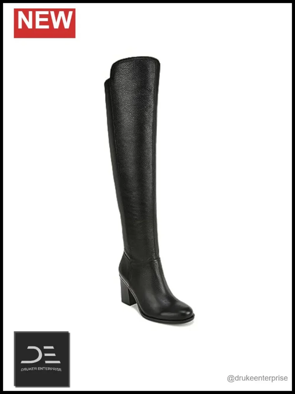 Water-Repellent Leather Over-the-Knee Boots with Block Heel, Side Zip, Contour+